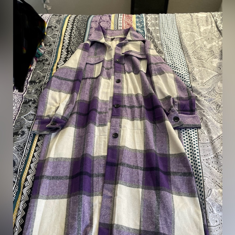 Long medium purple white black flannel